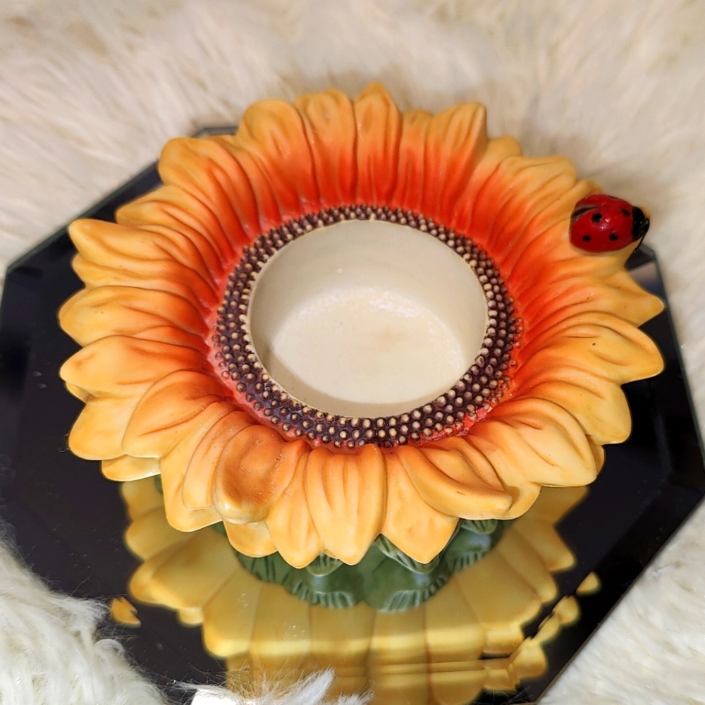 Sunflower Candle Holder with Ladybug Accent